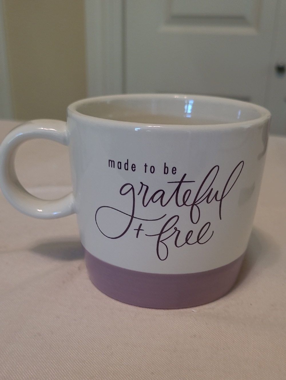 White and Lavender 'Made to Be Grateful + Free' Ceramic Mug